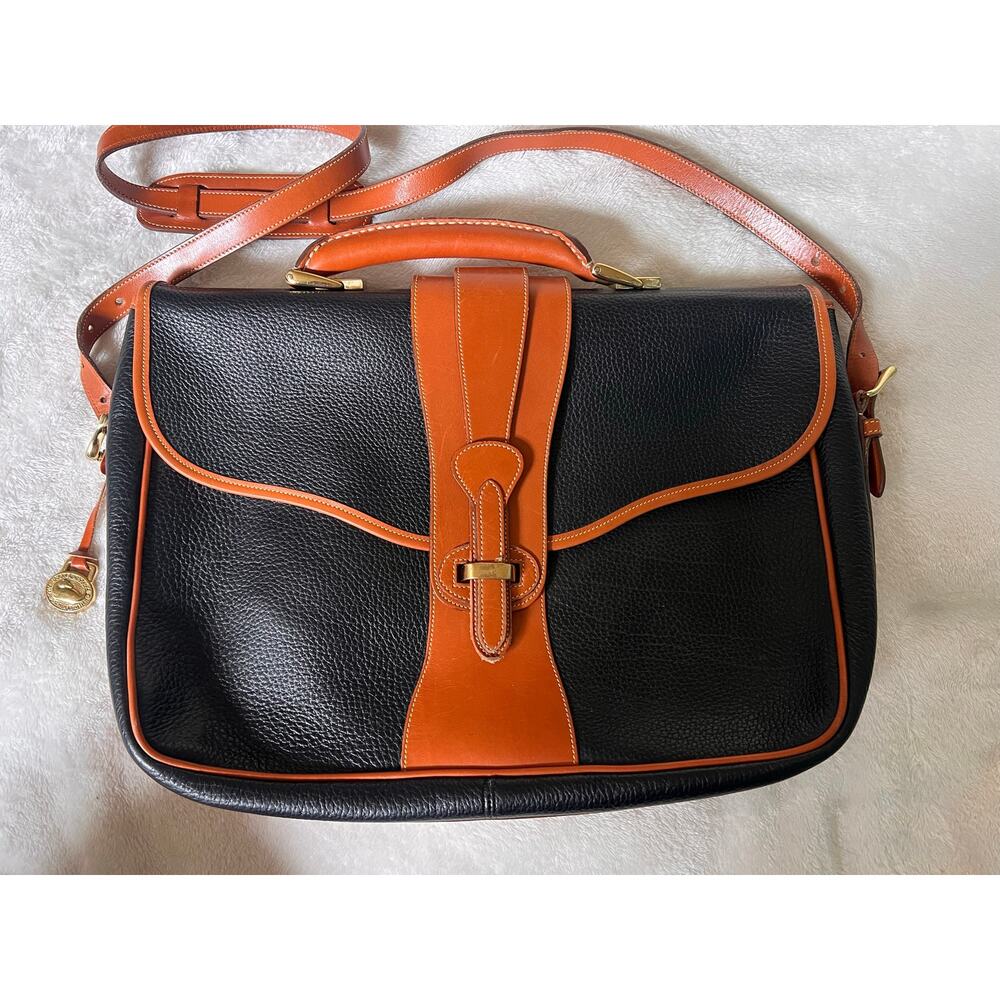 Vintage Dooney & Bourke AWL Leather Briefcase Unisex Black Crossbody Bag USA